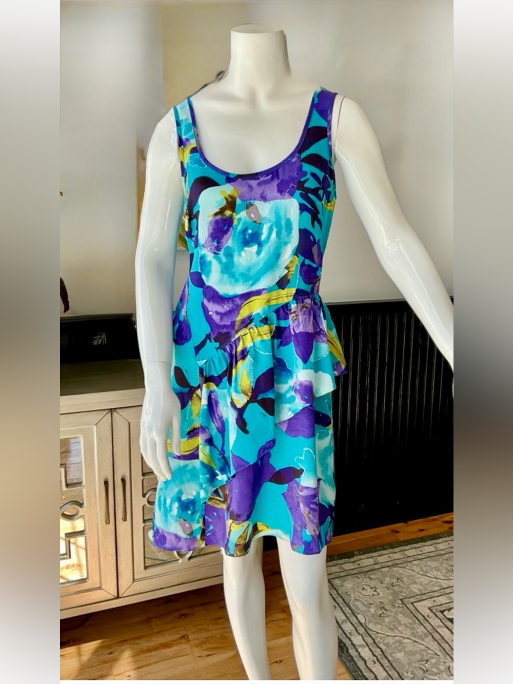 Trina Turk All Silk Vibrant Birthstone Colors Floral lightweight Mini Dress 4